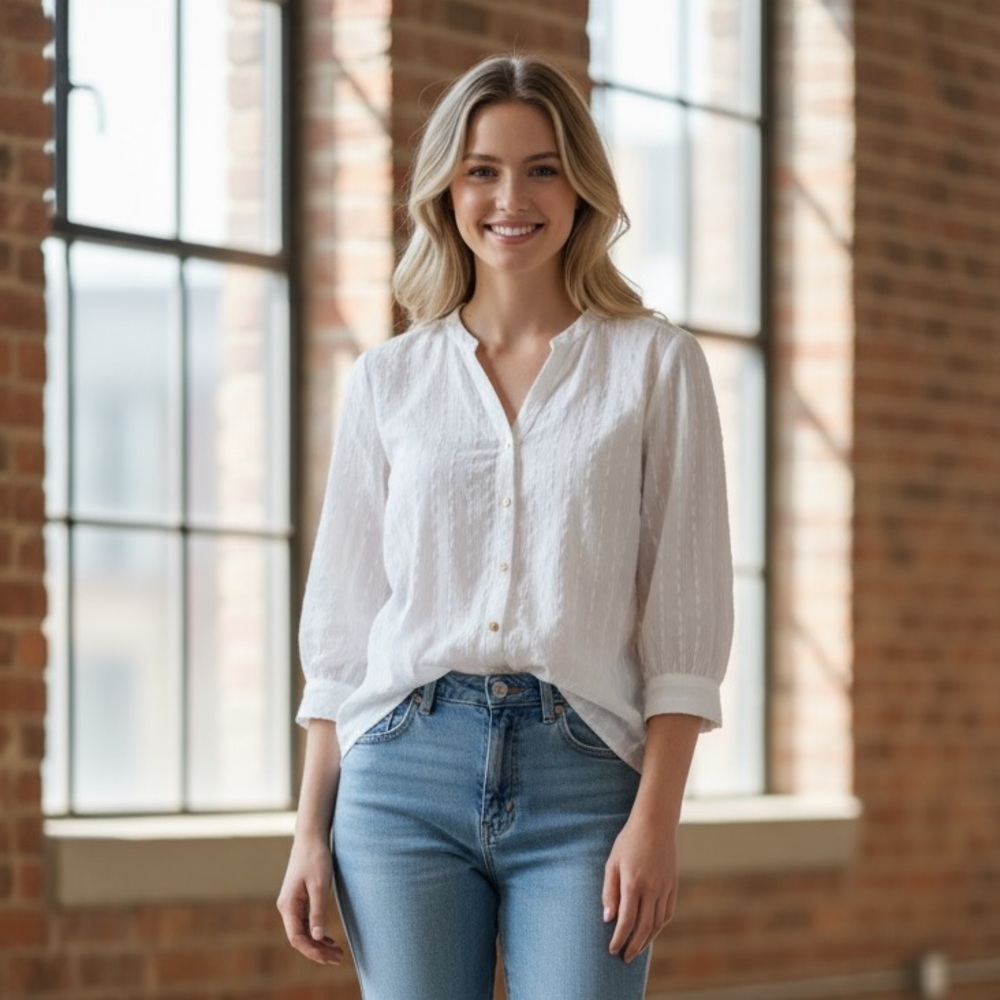Anthropologie Blouse size 12P Viscose- Linen Blend Button Up Bohemian
